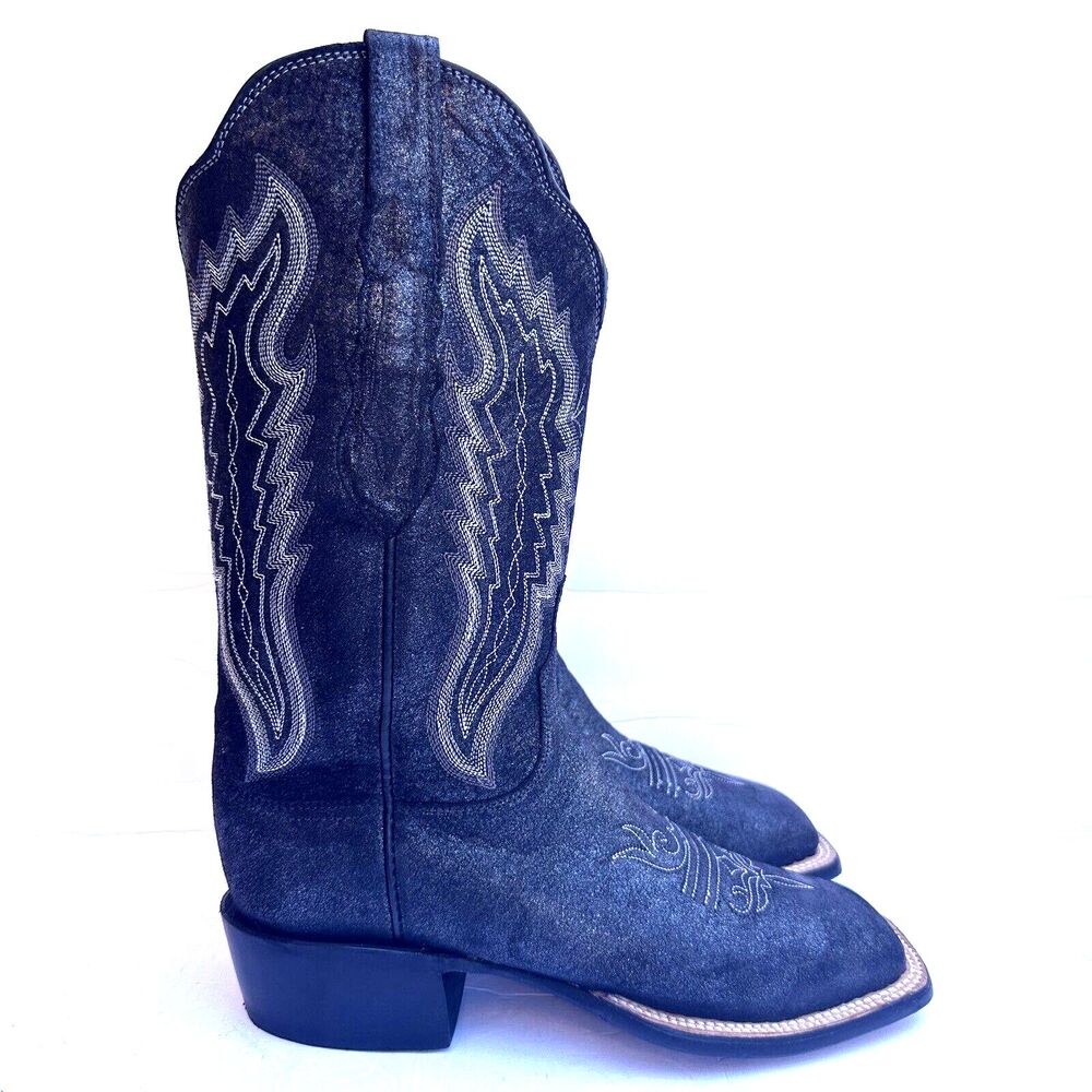 Lucchese Boots Womens Size 8 B Black Silver Western Cowgirl Leather Square Toe